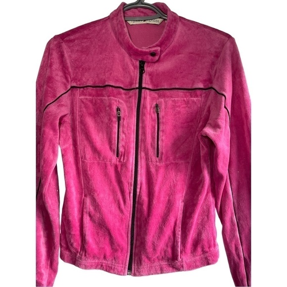Tommy Hilfiger Retro Velvet Velour Full Zip Track Jacket Bright Pink size M - Picture 3 of 5